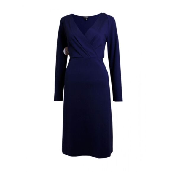 Talbots NWT Navy Blue Long Sleeve V-Neck Sheath Dress, Sz 14 - Picture 1 of 7